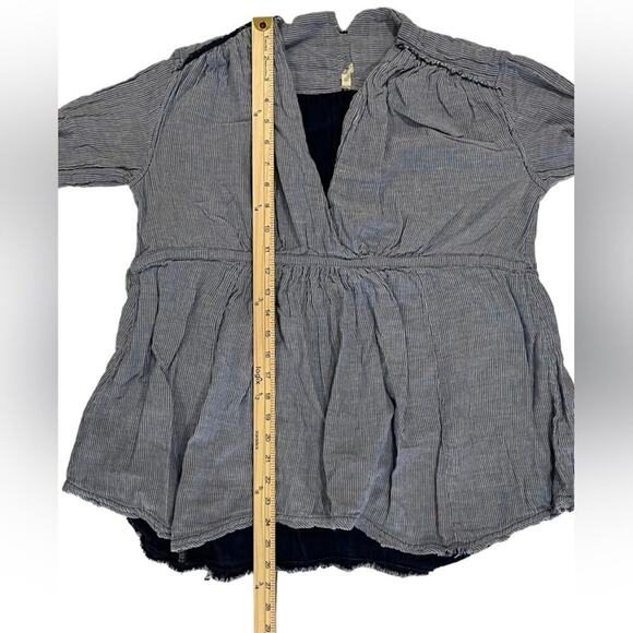 Free People Babydoll Top Womens Size Small Blue Striped Long Sleeve V Neck Basic - Picture 8 of 11